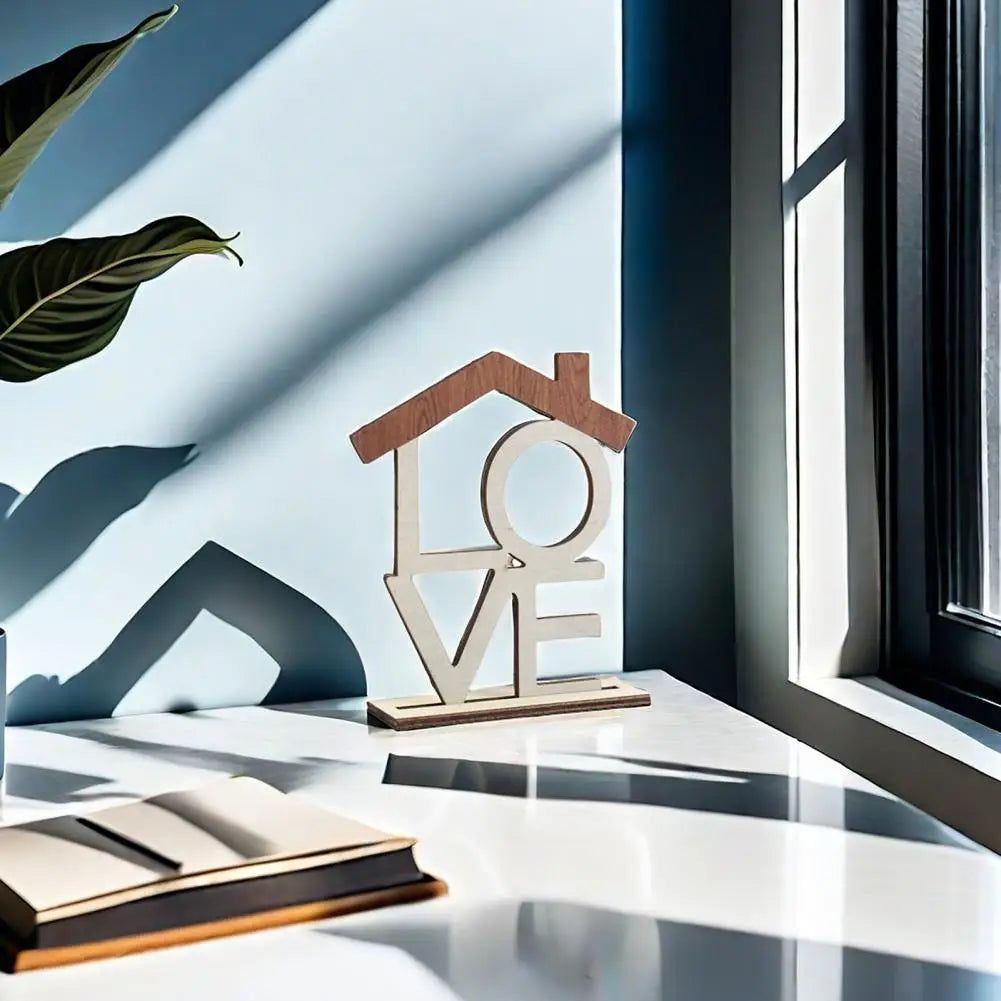 12.5*15.5cm LOVE HOME Desktop Decor With Wooden Base Home Living Room Table Centerpiece Hollow English Letter Ornament Christmas