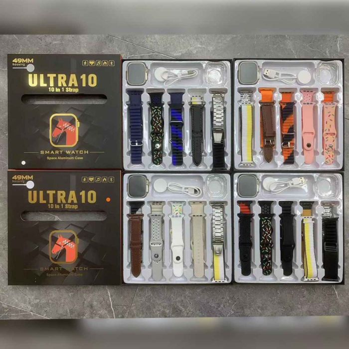 Ultra 10 Smart Watch | 10 In 1 Straps+jelly Case | Bt Calling | Super Hd Display 49mm | Multi Color Straps & Wireless Charging (random Color)