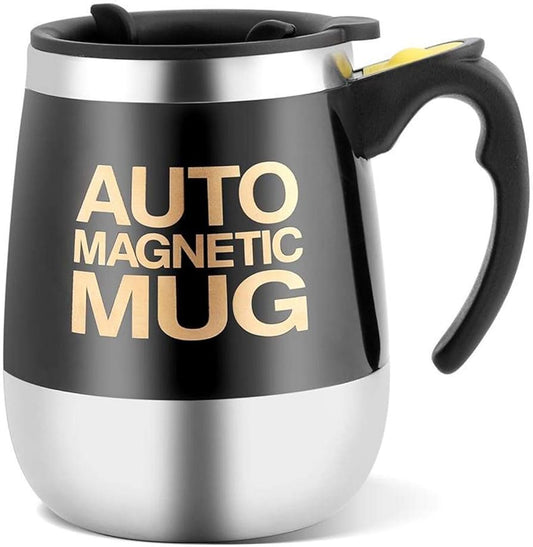 Automatic Self Stirring Magnetic Mug Magnetic Mixing | Button Activated Auto Drink Mixing Coffee Stirring Mug Stainless Steel Home Office Battery Operated- 400ml (black)