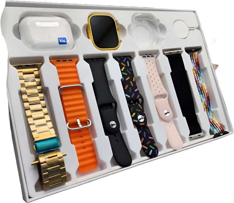 "I20 Ultra Max Suit Smart Watch | 10-in-1 Features | 2.3-Inch Large Screen | Includes 7 Straps and AirPods 2 (Random Color)"